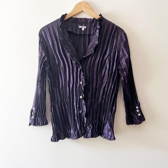 Y2k Vintage Agora Purple Crinkle Fairy Button Down Blouse Large - Picture 8 of 8